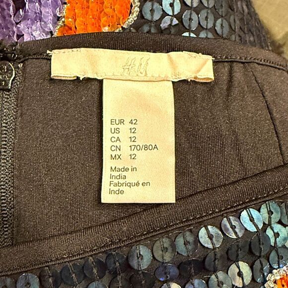 H&M Navy Blue Orange Purple Sequin Embellished Floral Mini Party Holiday Skirt - Picture 15 of 16